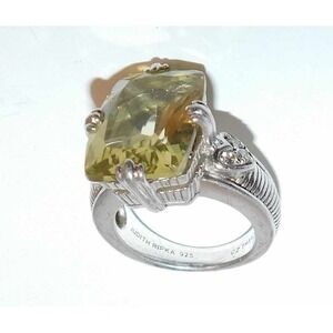 Judith Ripka .925 Sterling Silver Emerald Citrine Heart Diamonique Ring Sz 6.25